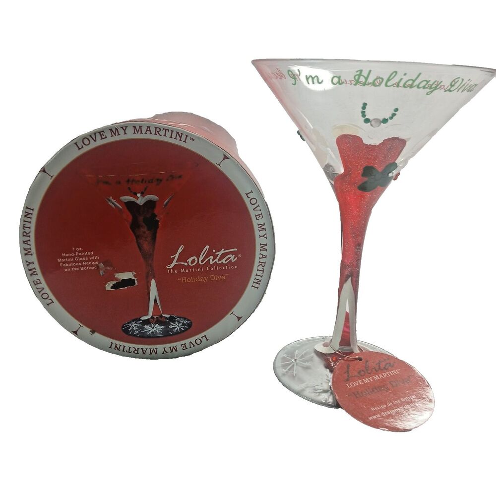 Lolita Martini Holiday Diva Handpainted Glass New in Box Old Stock Unused